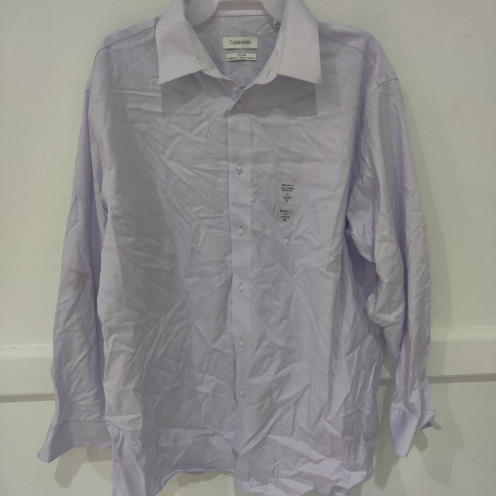 SOILED Calvin Klein Mens Regular Fit Non Iron Dress Purple Sz 17 32/33 $75 2A153